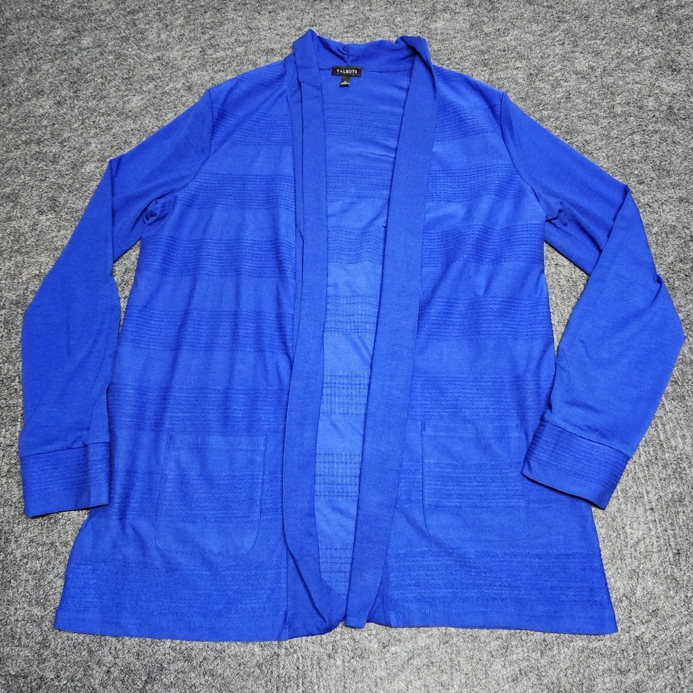 Talbots Royal Blue Open‎ Front Knit Cardigan Lightweight Top Stretch Small NEW